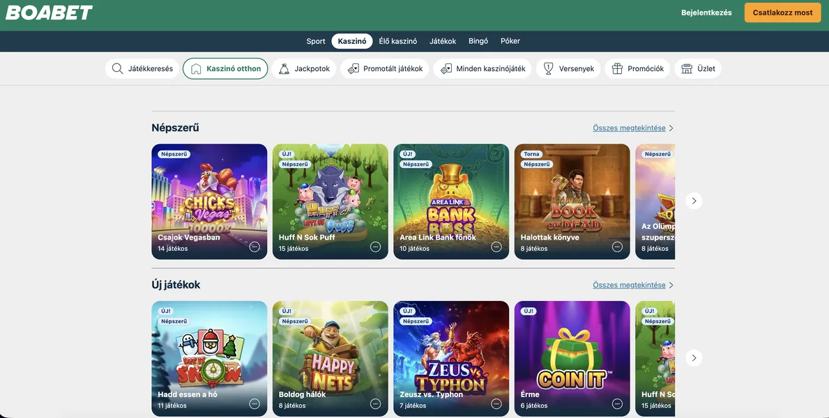 Boabet casino játékválaszték: Slotok és asztali játékok